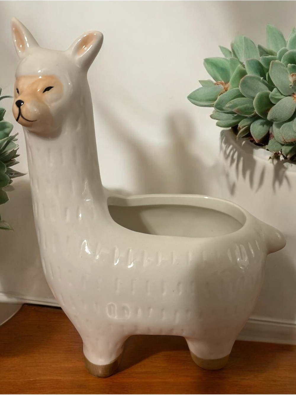 Cream Ceramic Llama Planter with Gold Feet